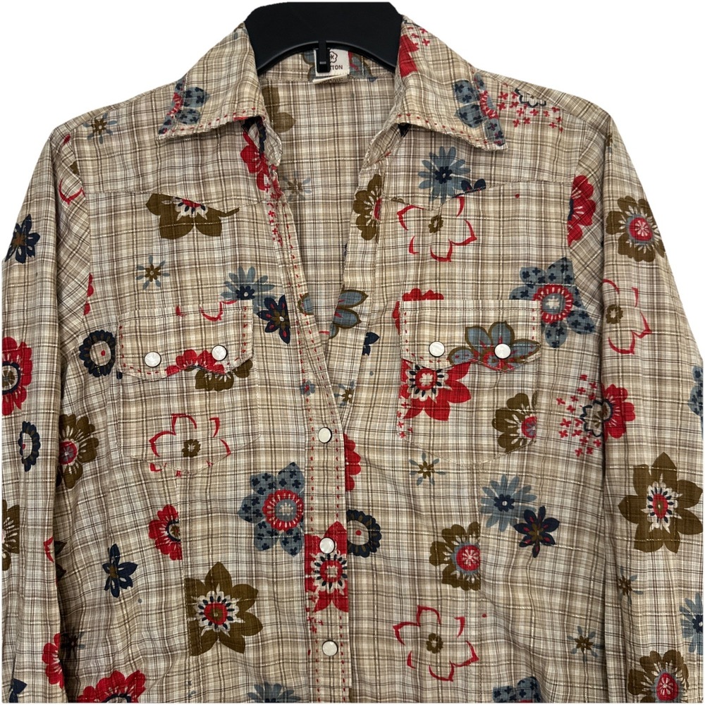 Johnny Was Cotton Floral Brown Red Gold Flannel Pearl Snap Button Up Size 4 - Picture 5 of 13
